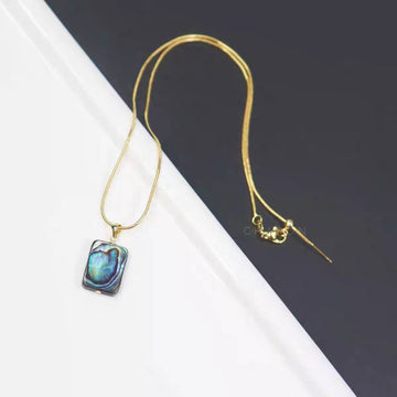 Natural Square Abalone Shell Silver Necklace for Women