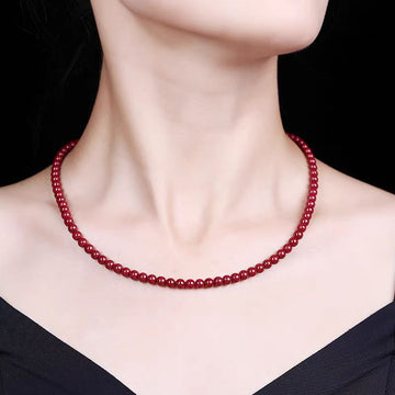 Natural mineral cinnabar collarbone chain, born year female