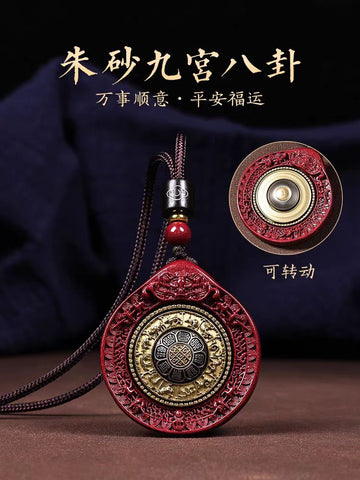High content cinnabar zodiac necklace, Nine Palace Bagua pendant, six character mantra sweater chain