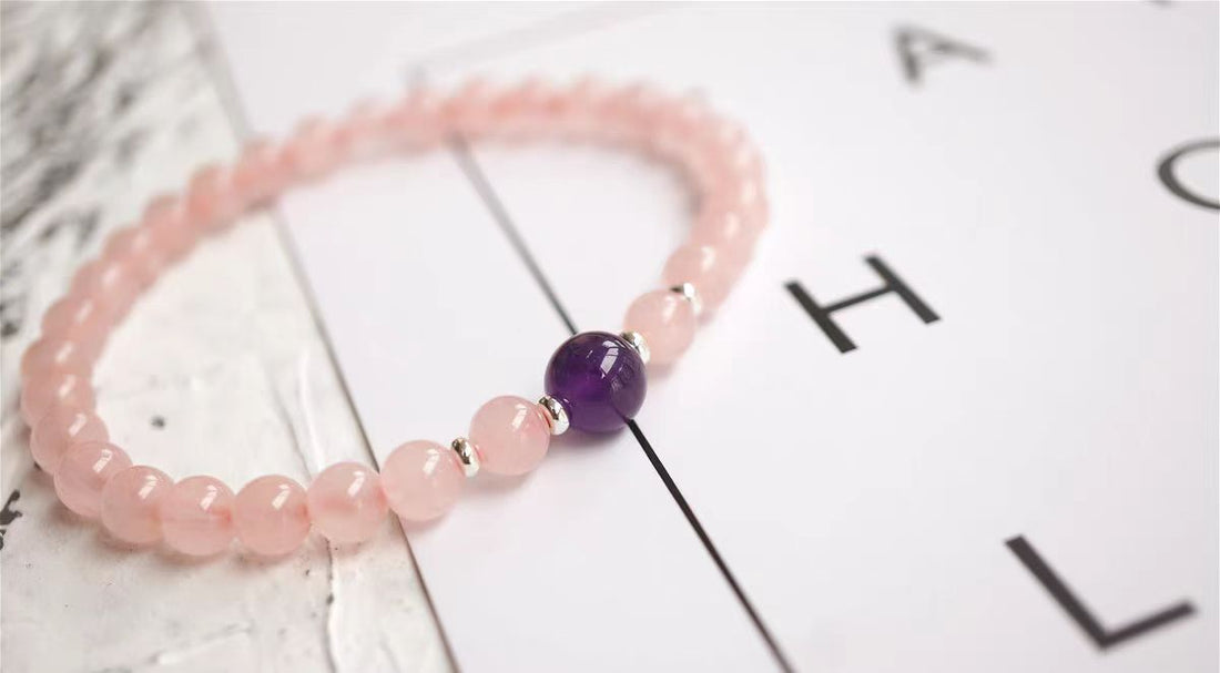 Pink bracelet for women, peach blossom charm