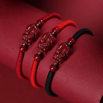 Natural genuine cinnabar lucky Pixiu bracelet women's leather mound red rope