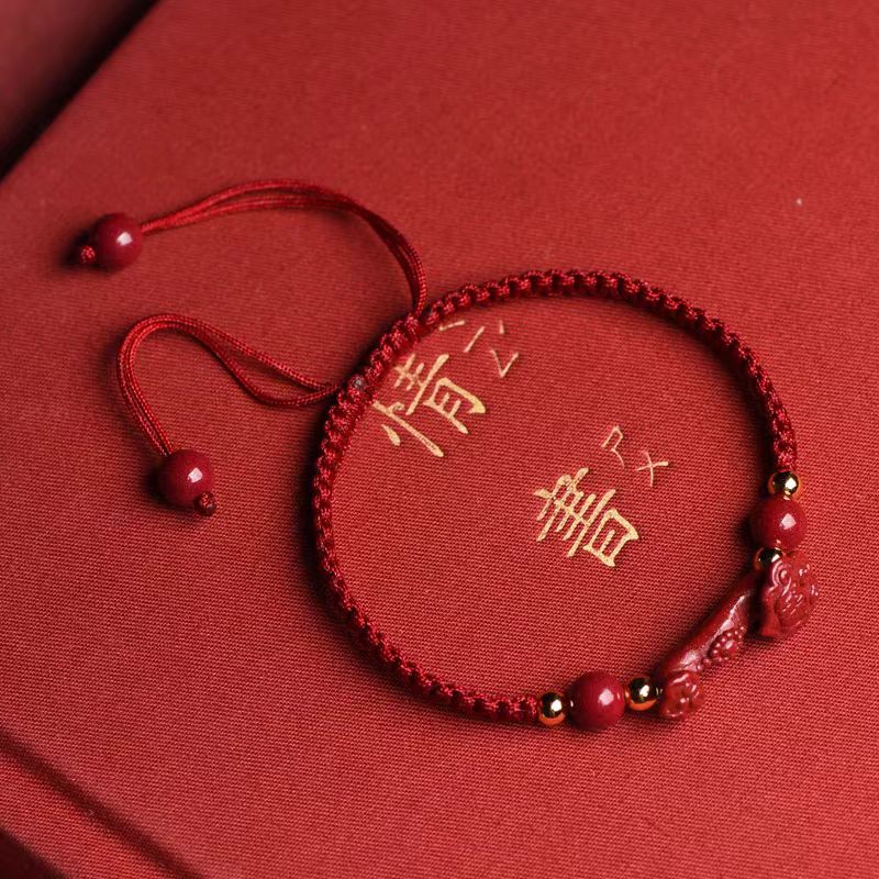 Natural mineral cinnabar, Ruyi red rope, male and female fidelity, purple gold sand