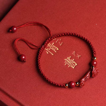 Natural mineral cinnabar, Ruyi red rope, male and female fidelity, purple gold sand