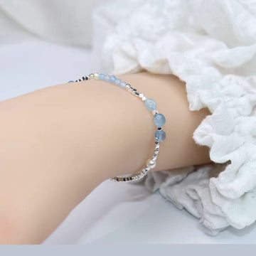 Natural Sea Blue Treasure Broken Silver Bracelet for Women