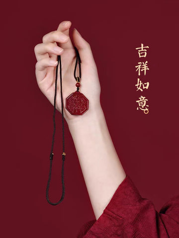 High content cinnabar zodiac necklace, Nine Palace Eight Trigrams pendant, six character mantra pendant