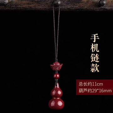 Authentic cinnabar gourd pendant with antique style keychain and mobile phone chain