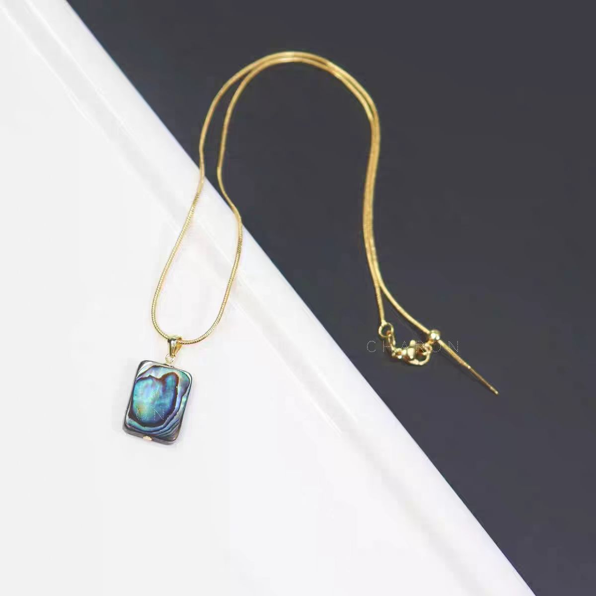Natural Square Abalone Shell Silver Necklace for Women