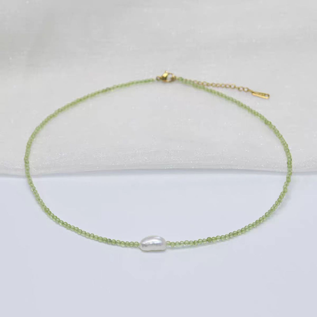Charon Natural Green Olive Grape Stone Crystal Necklace