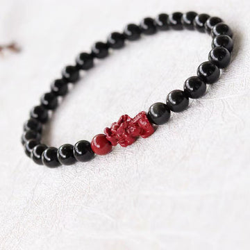 Obsidian beads, cinnabar Pixiu, natural obsidian bracelet