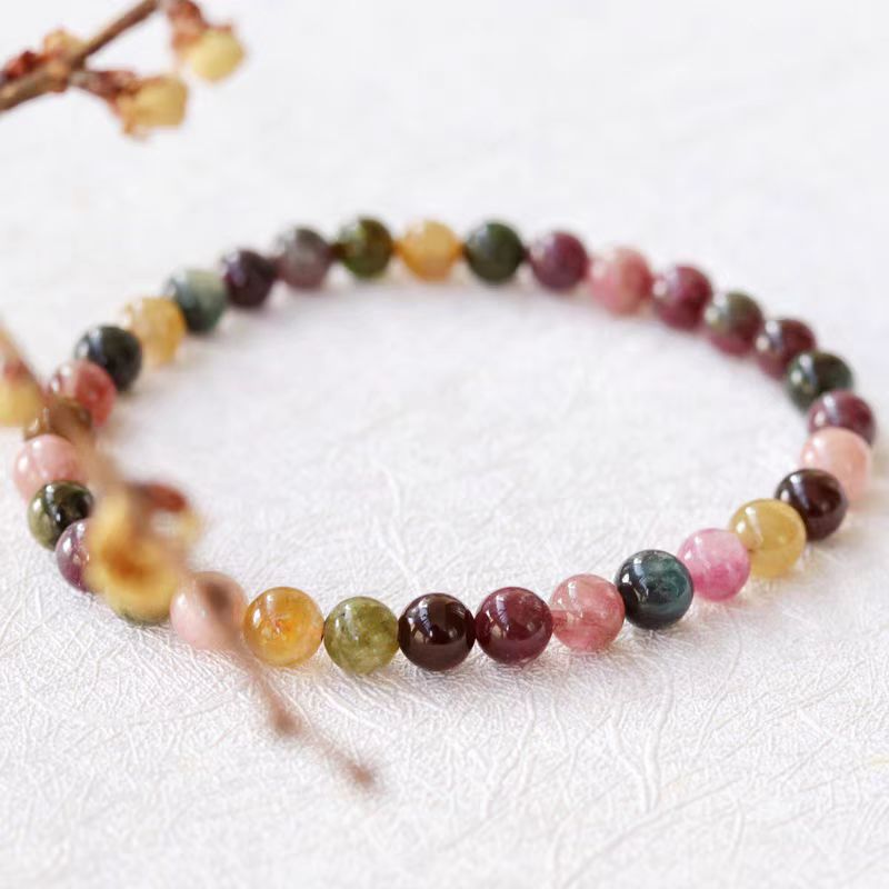 Natural genuine tourmaline bracelet with rainbow beads for girls