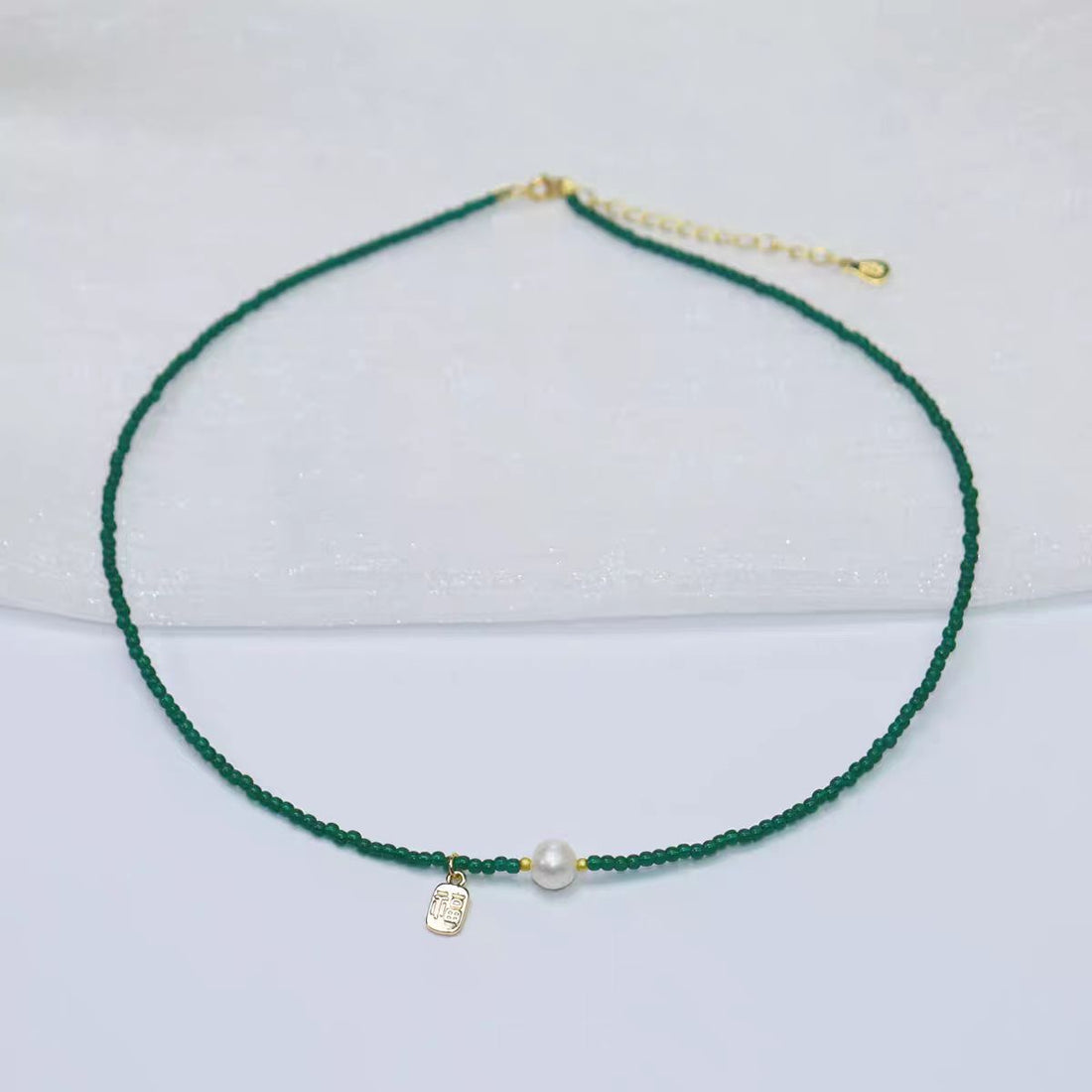 Charon Natural Grandmother Green Crystal Pearl Necklace