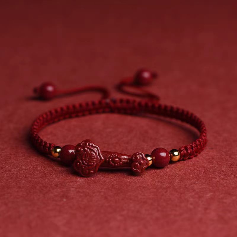 Natural mineral cinnabar, Ruyi red rope, male and female fidelity, purple gold sand