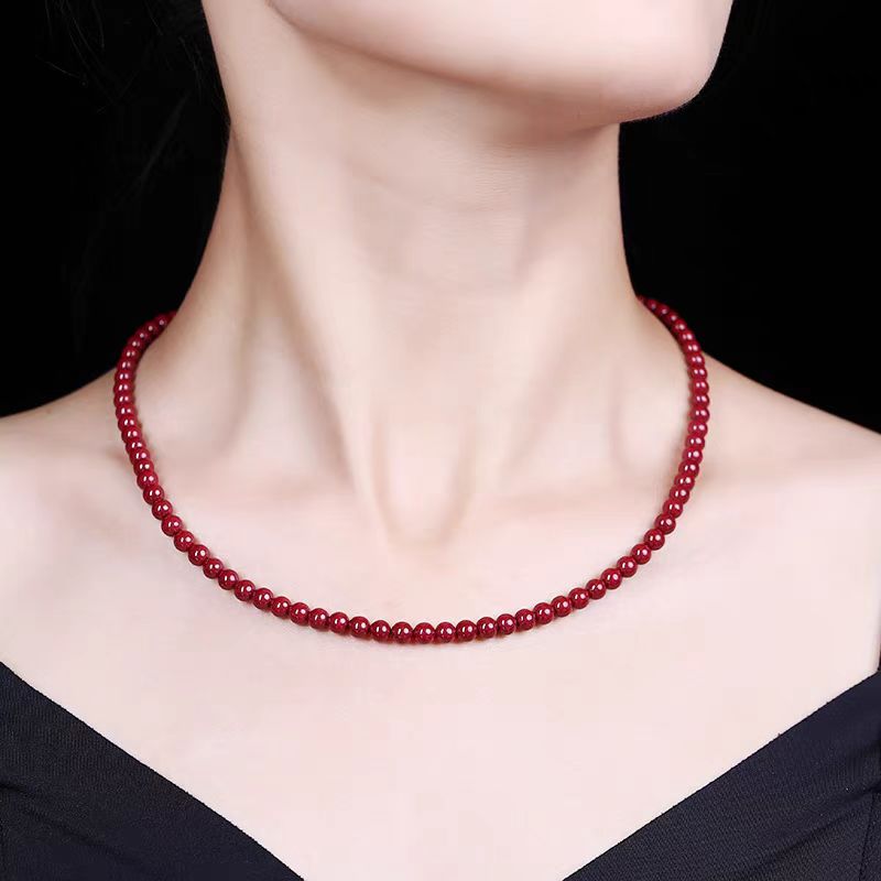 Natural mineral cinnabar collarbone chain, born year female