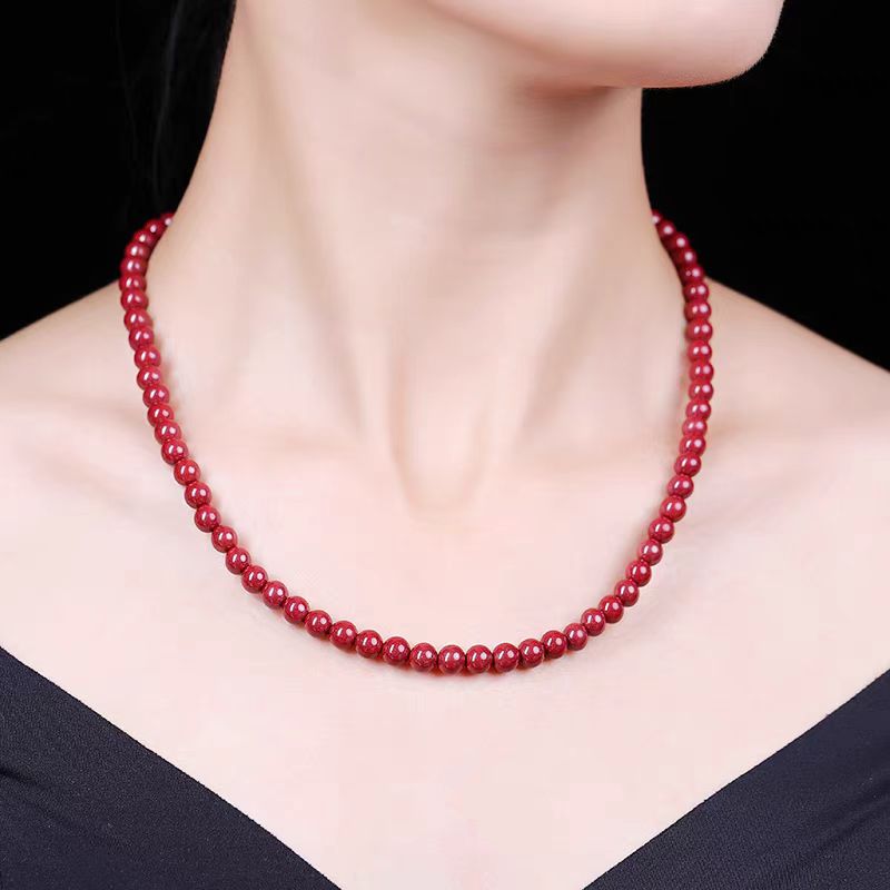 Natural mineral cinnabar collarbone chain, born year female