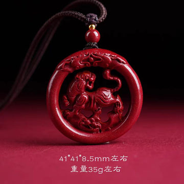 Natural cinnabar necklace pendant amulet made from raw ore