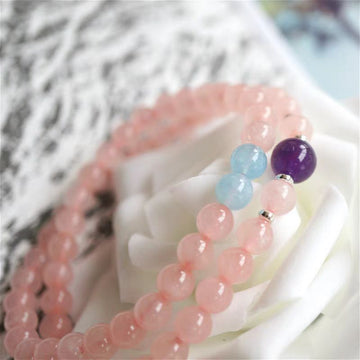 Pink bracelet for women, peach blossom charm