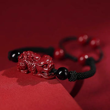 Natural Mineral cinnabar Pixiu Obsidian Bracelet for Men and Women