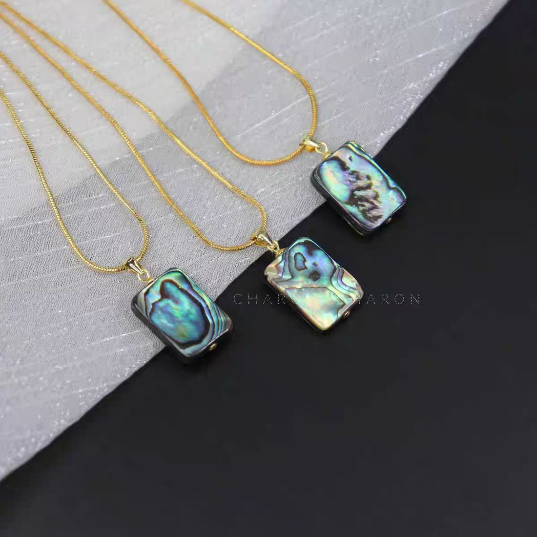 Natural Square Abalone Shell Silver Necklace for Women