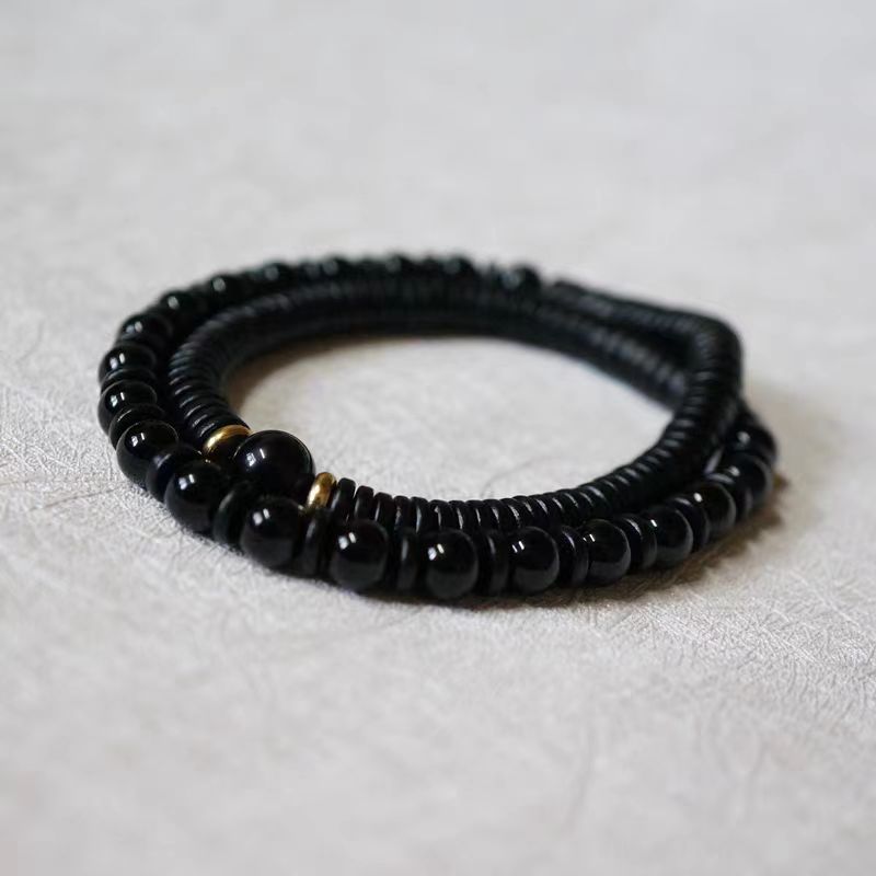 Natural crystal obsidian bracelet made of ebony wood