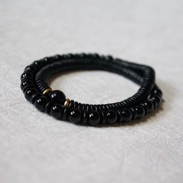 Natural crystal obsidian bracelet made of ebony wood