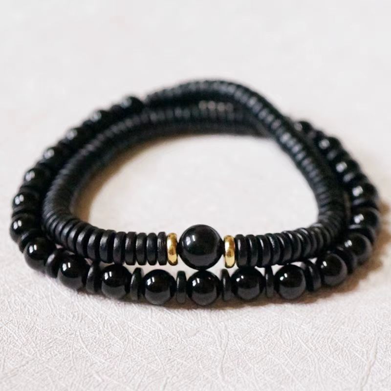Natural crystal obsidian bracelet made of ebony wood
